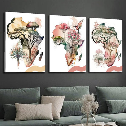 3pcs Wood Frame Canvas Print Africa, king flower design