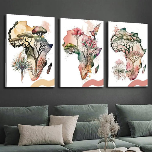 3pcs Wood Frame Canvas Print Africa, king flower design