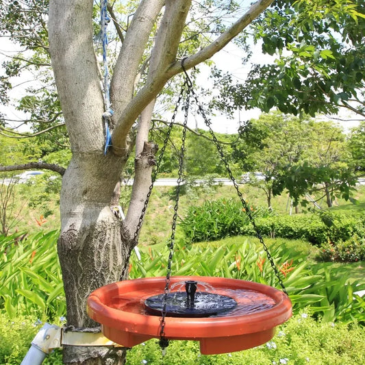 Solar Powered Bird Bathtub Fountain Hanging Bird Feeder  with Hook Chain