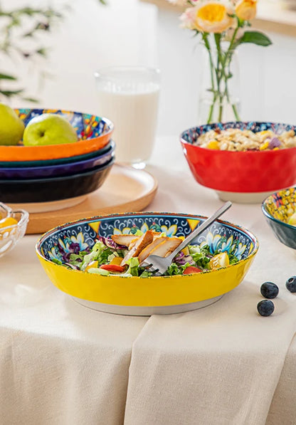 Bohemian Ceramic Bowl Set of 6 (28 Oz) - Colorful Soup, Cereal, Pasta, Salad, Fruit Bowls