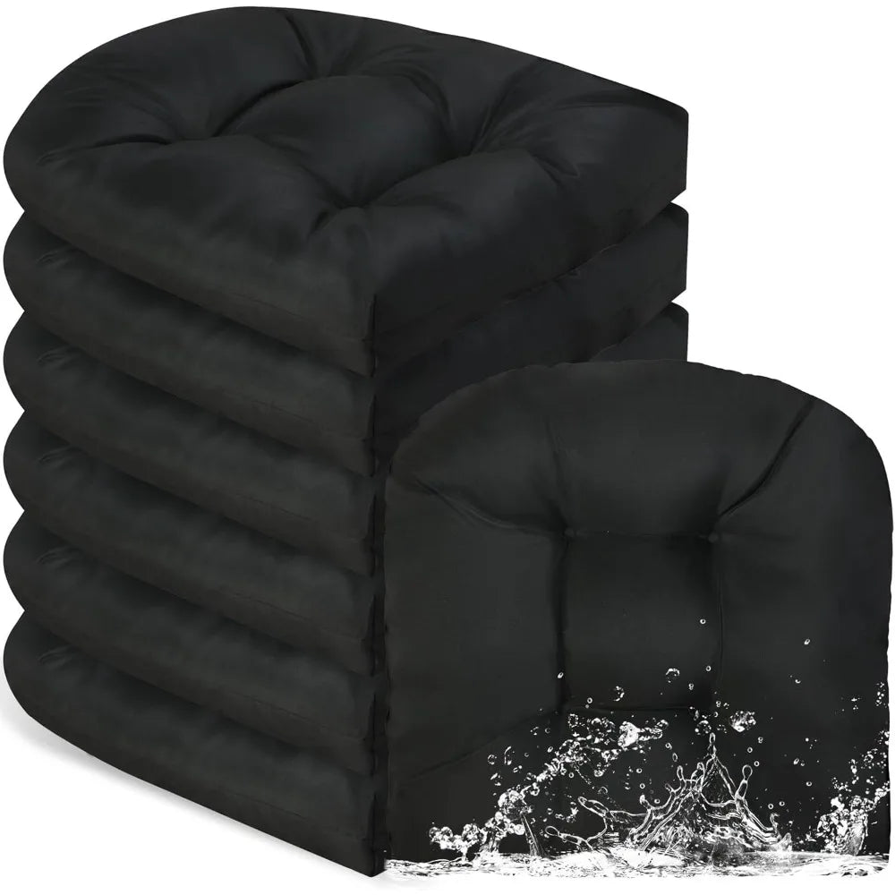 Waterproof Outdoor Chair Cushions Set of 6, Square Tufted,