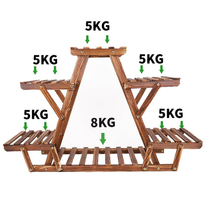 Carbonized Triangle 6 Tiered Corner Wood Plant Stand  Indoor Outdoor