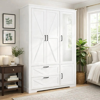 3 Door Armoire Wardrobe Closet with 2 Drawers, Hanging Rod & Lights,,