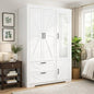 3 Door Armoire Wardrobe Closet with 2 Drawers, Hanging Rod & Lights,,
