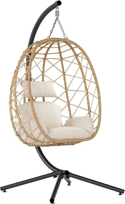Egg Swing Chair with Stand, Outdoor Patio Hanging Egg Chair, Indoor Hammock Chair
