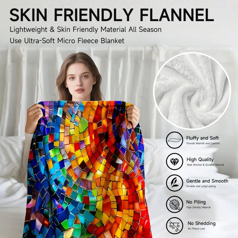 1 piece colorful mosaic flannel blanket