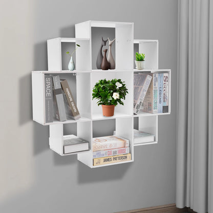 Wall Mounted Irregular Multi-Cube Bookcase, 3-Tier Floating Shelf with 30kg/66lb Load Capacity