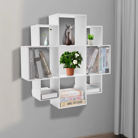 Wall Mounted Irregular Multi-Cube Bookcase, 3-Tier Floating Shelf with 30kg/66lb Load Capacity