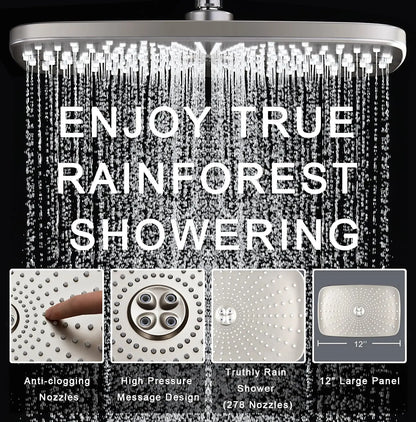High Pressure Rain Shower Head with Handheld Spray Combo, Magnetic Docking and Power Jets