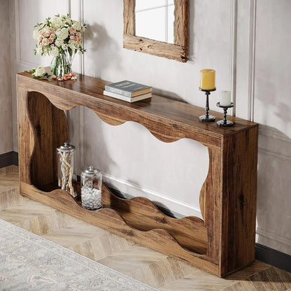 63 Inches Farmhouse Console Table with Storage, Couch Table Behind Sofa