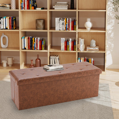 JHK 43 Inches Leather Folding Ottoman Storage Footstool For Living Room