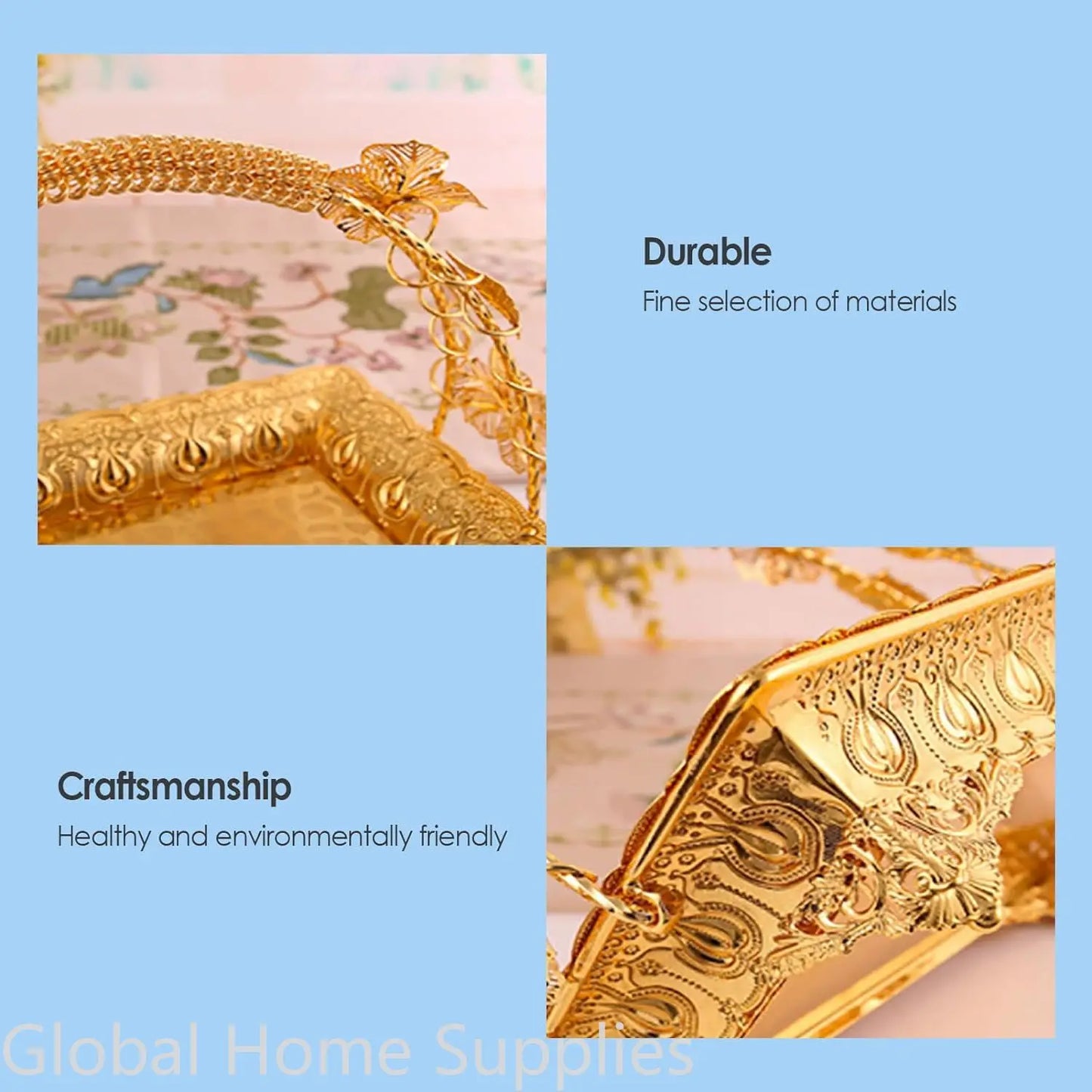 Gold Serving Tray Vintage  European Style Tray with Handle