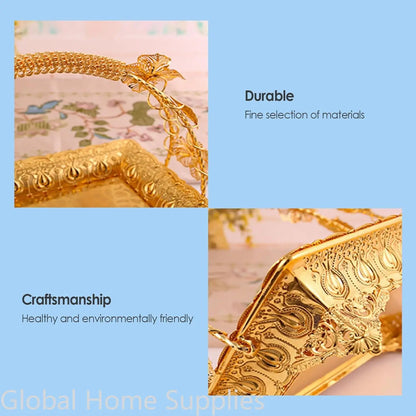 Gold Serving Tray Vintage  European Style Tray with Handle