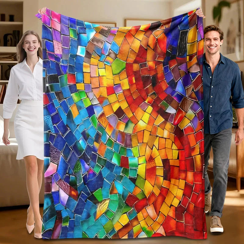 1 piece colorful mosaic flannel blanket