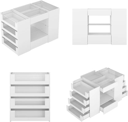Closet Island with Drawers, Wardrobe Armoire Bedroom Island, Glass Display Shelf & 12 Drawers,