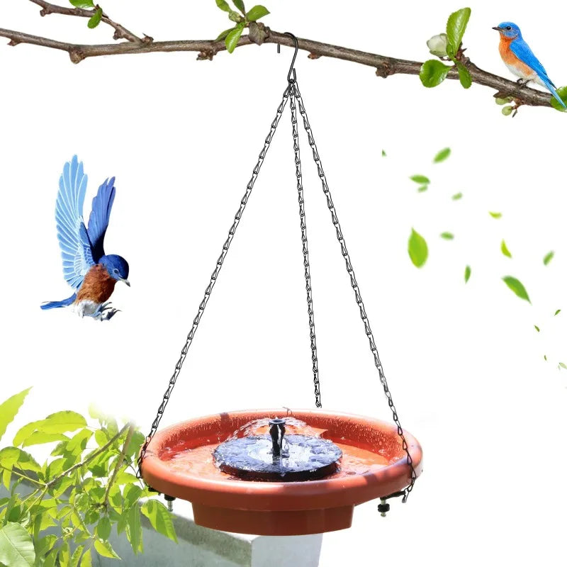 Solar Powered Bird Bathtub Fountain Hanging Bird Feeder  with Hook Chain