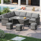 All-Weather Grey Rattan Outdoor Patio Furniture Set with Sectional Sofa, Dining Table, Chairs, and Ottoman