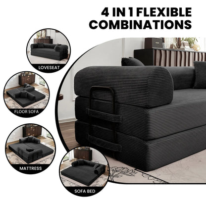 79" Convertible Sofa Bed with Fixed-Shape Frame & Removable Armrests, Modular Corduroy