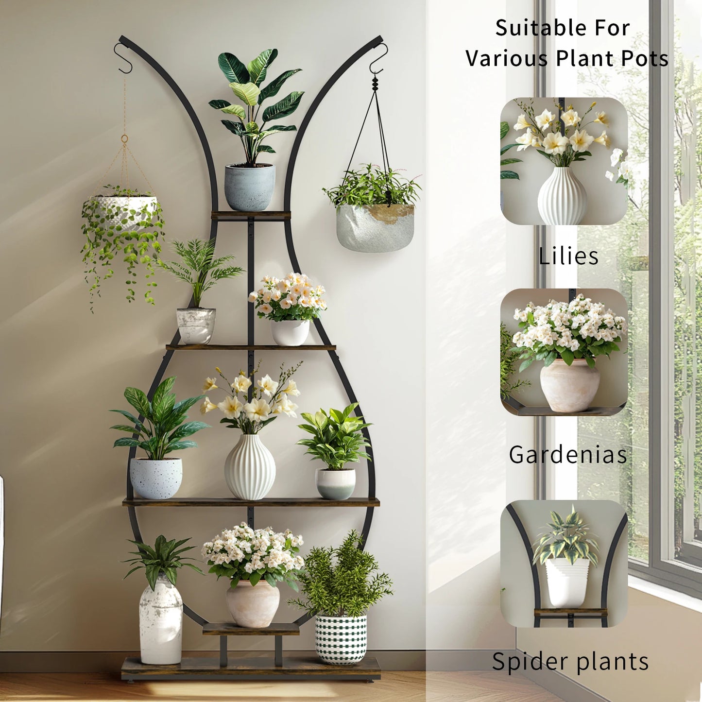 Large Vase Shaped Plant Stand 5 Tier Planter Display  for Home Patio Decor