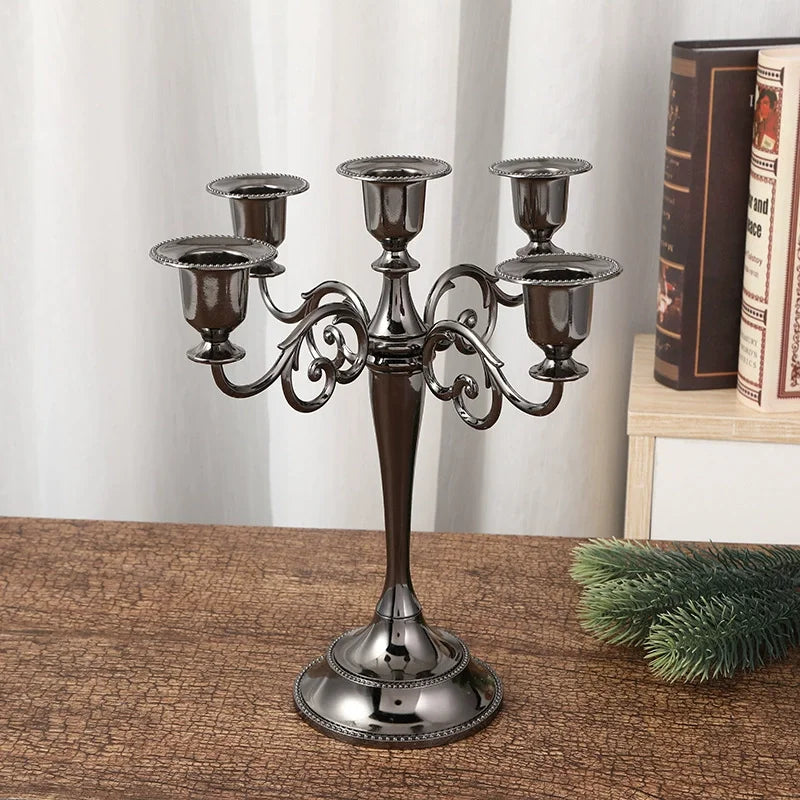 5 Arm Matte Black Candelabra Taper Candle Holders