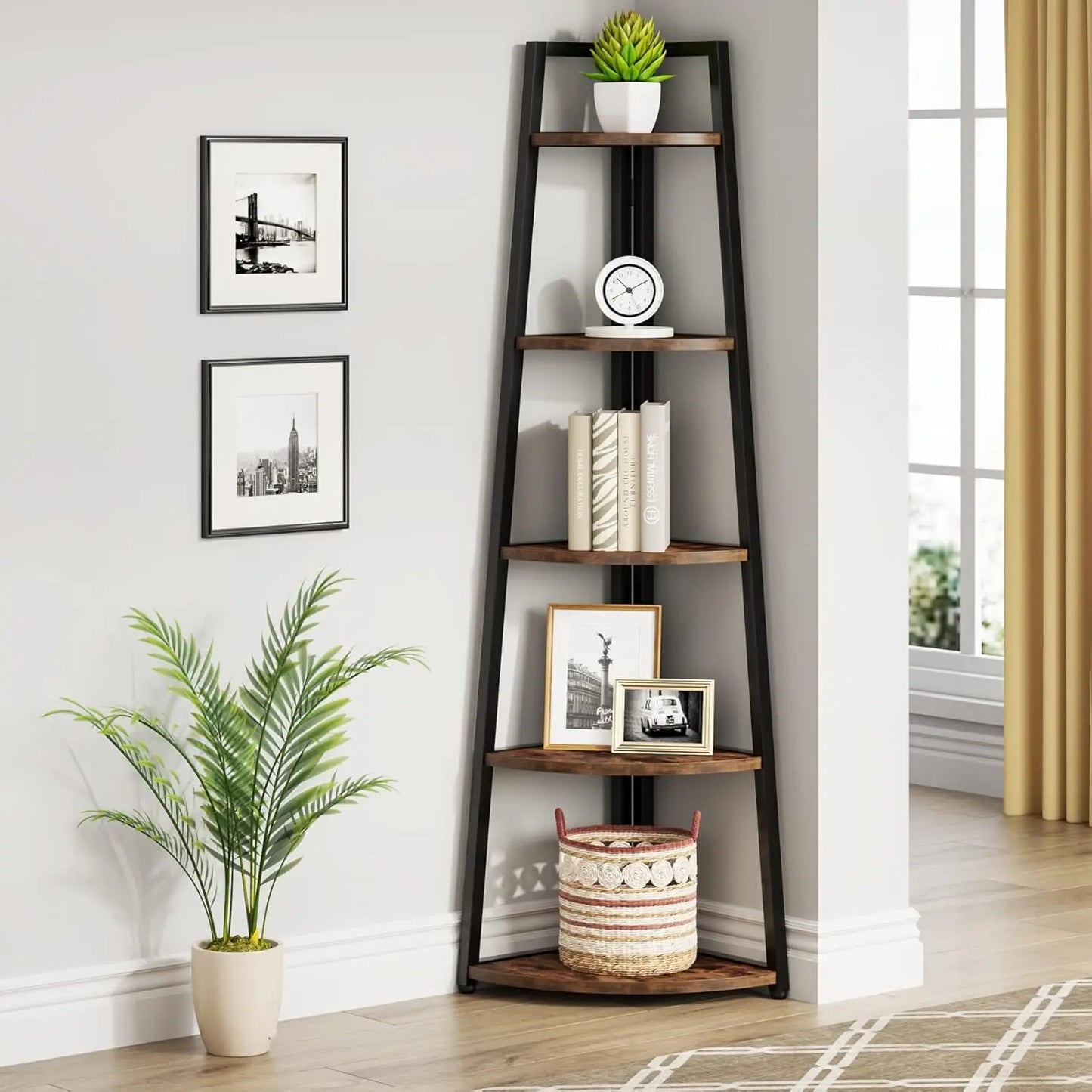 5 Tier Corner Bookshelf and Bookcase, 70 inch Tall Corner Shelves Standing Unit Indoor Plant Stand for Living Room (White)