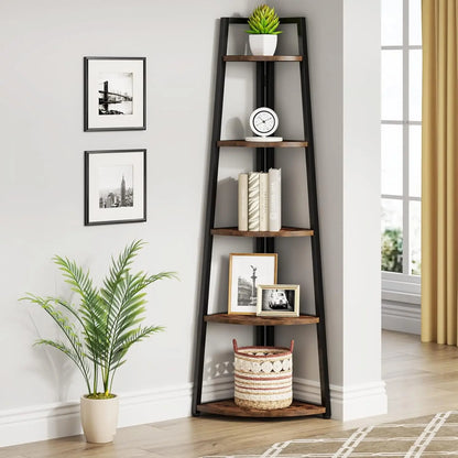 5 Tier Corner Bookshelf and Bookcase, 70 inch Tall Corner Shelves Standing Unit Indoor Plant Stand for Living Room (White)