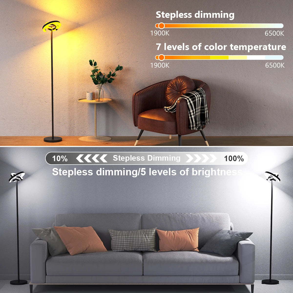 Modern Standing LED Floor Lamp with 2 Rotatable Lights