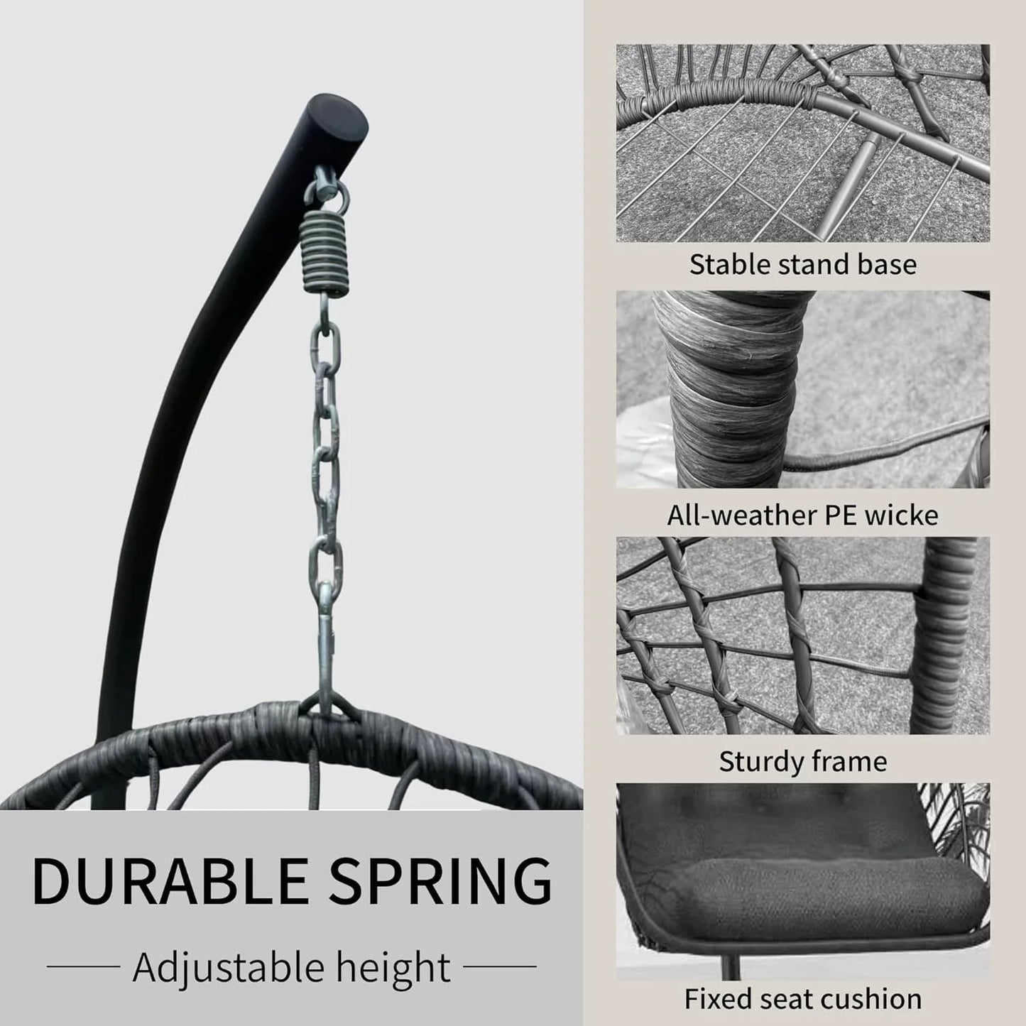 Hanging Egg Chair with Stand Indoor Outdoor, Foldable Rattan Wicker Hammock