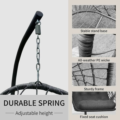 Hanging Egg Chair with Stand Indoor Outdoor, Foldable Rattan Wicker Hammock