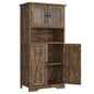 Free Standing Kitchen Pantry Cupboard with 4 Doors with Tempered Glass Doors