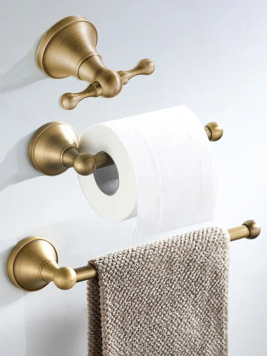 Bathroom Accessories Antique Brass Wall Mounted Toilet Paper Holder Towel Ring Robe Coat Hook