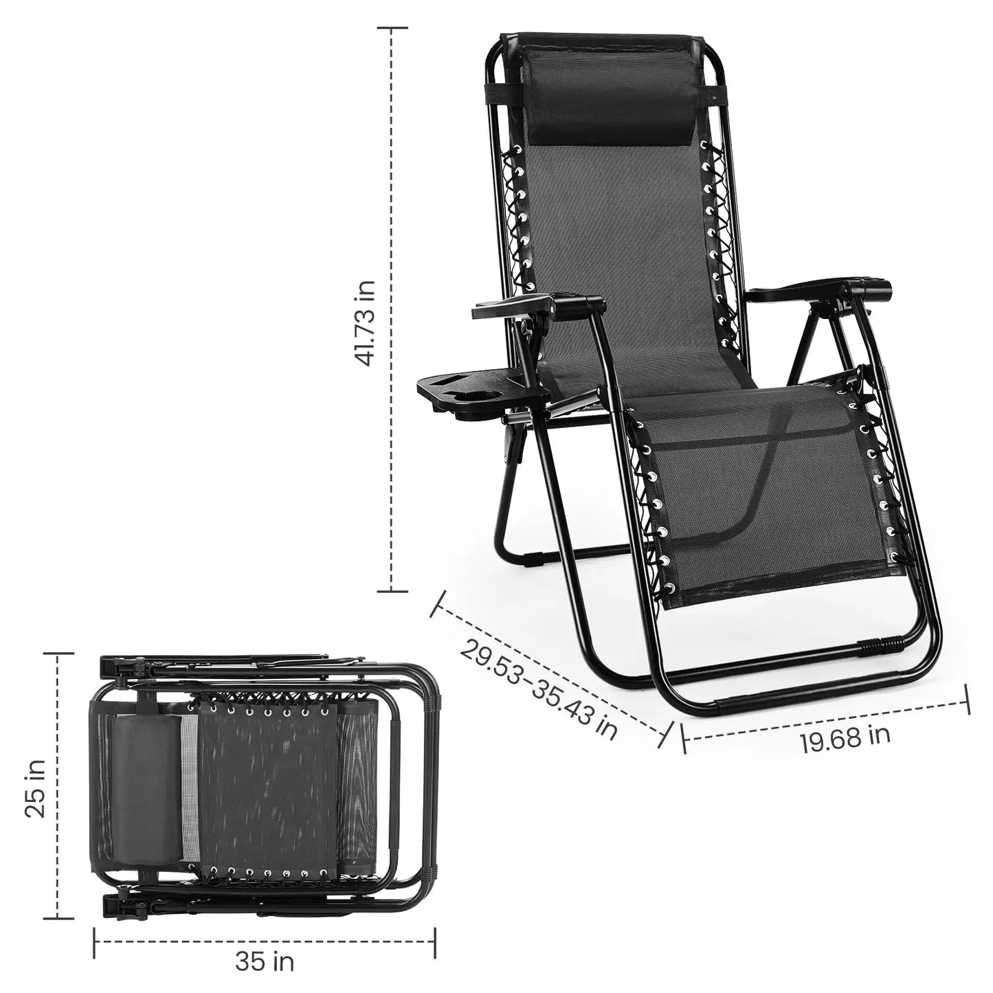 JHK Zero Gravity Set of 2 Portable Recliner  Outdoor Garden Lounge Chair with Cup Holder