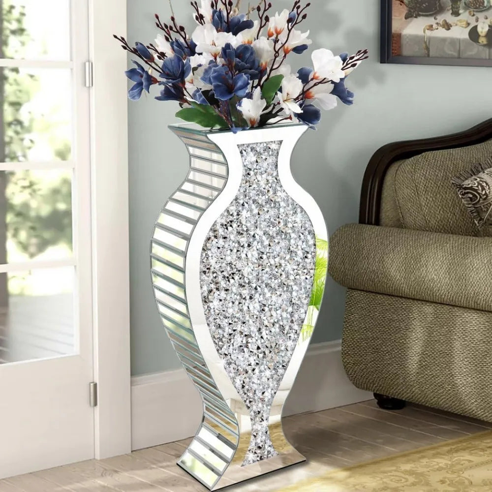 Tall Floor Vase S Crushed Diamond Mirrored Vase 27” Tall,