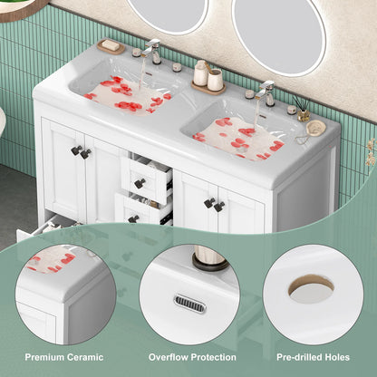 47'' Double-Sink Freestanding Vanity with Drawers & Cabinet White Modern Bathroom Storage Vanity 2 colors White & Black