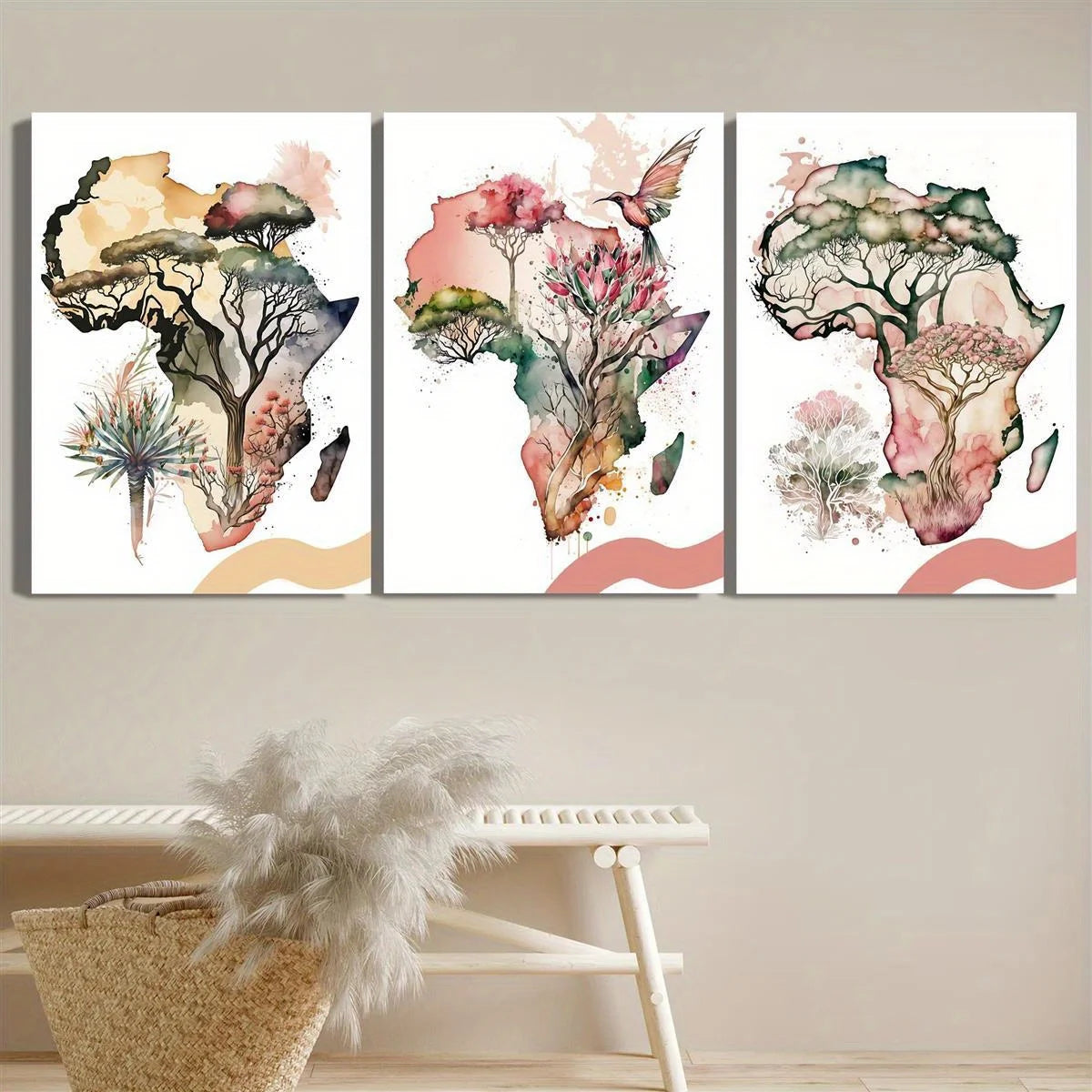 3pcs Wood Frame Canvas Print Africa, king flower design