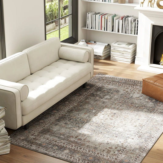 HOMCOM Machine Washable Area Rug 5x7,  Dark Mixed-Brown