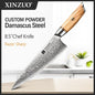 XINZUO 1-8pcs Kitchen Knife Set 73 Layers Custom Damascus Steel  with Olive Wood Handle