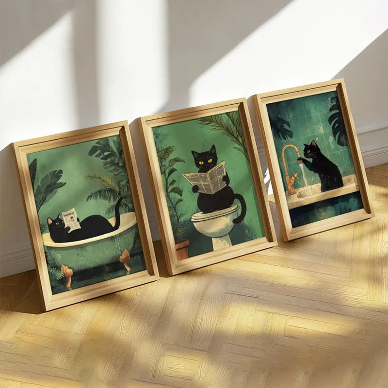 Green Funny Cat  Decorative Canvas Painting