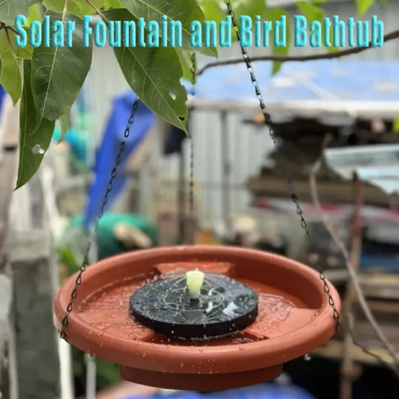 Solar Powered Bird Bathtub Fountain Hanging Bird Feeder  with Hook Chain