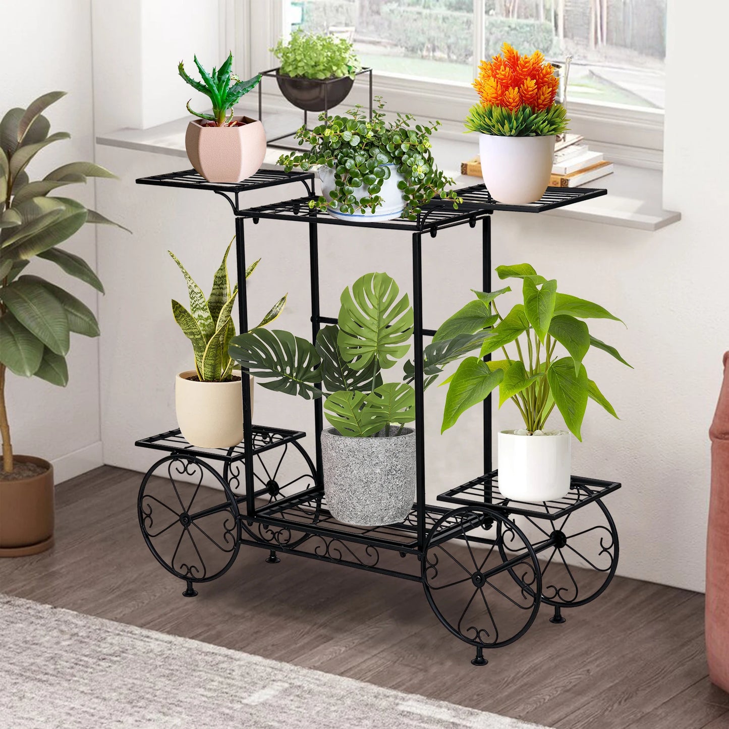 Large Metal Plant Stand Indoor 6 Tier Garden Cart Plant Holder Wrought Iron