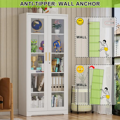 Display Cabinet. Glass Doors. Curio Cabinet. Locking Doors.  71" H. Assembly Required