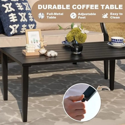 4-Piece Patio Furniture Set, Wider Outdoor Metal Seating Sofa with High Back & Loveseat, Coffee Table