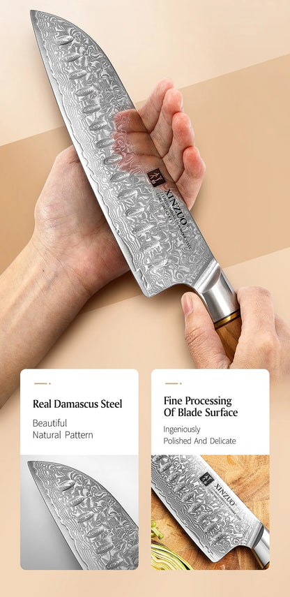 XINZUO 1-8pcs Kitchen Knife Set 73 Layers Custom Damascus Steel  with Olive Wood Handle