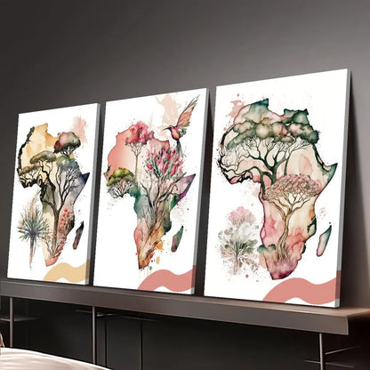 3pcs Wood Frame Canvas Print Africa, king flower design