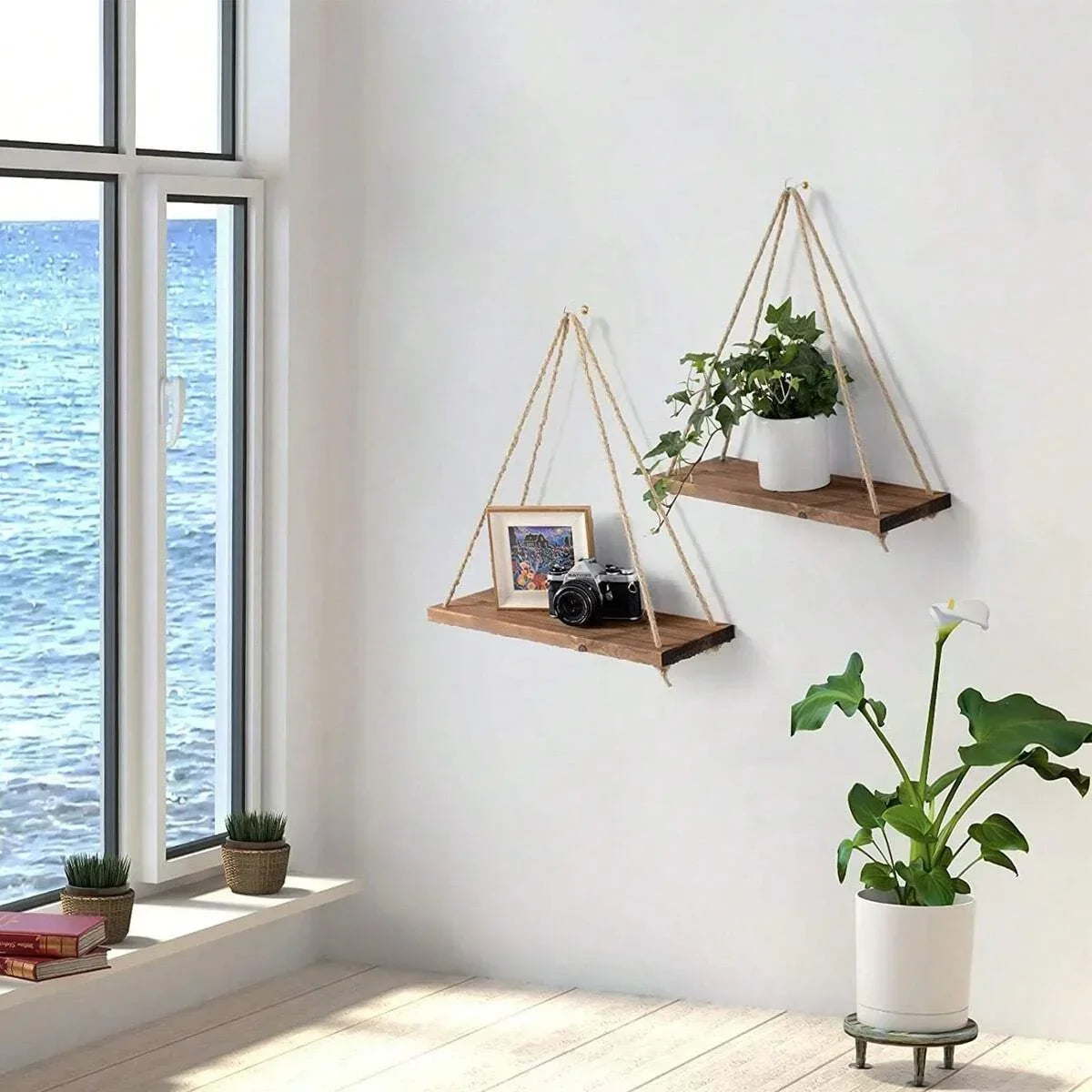 1PC Wooden Swing Hanging Wall Shelve