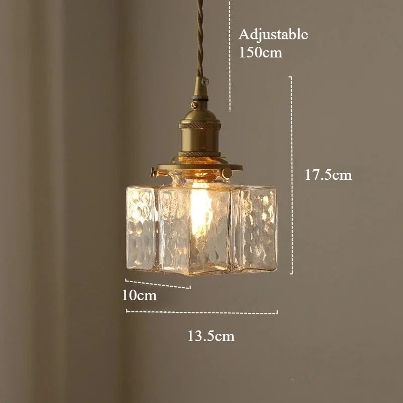 Japanese Retro Glass Pendant Light Yellow Copper Bedroom Chandelier Lightingt