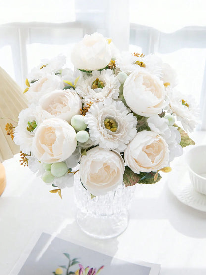 1 Bouquet Artificial Roses w/ Silk Balls Home Decor & Holiday