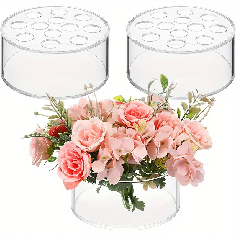 12 Hole Circular Acrylic Vase, 2.55 Inches High With Holes