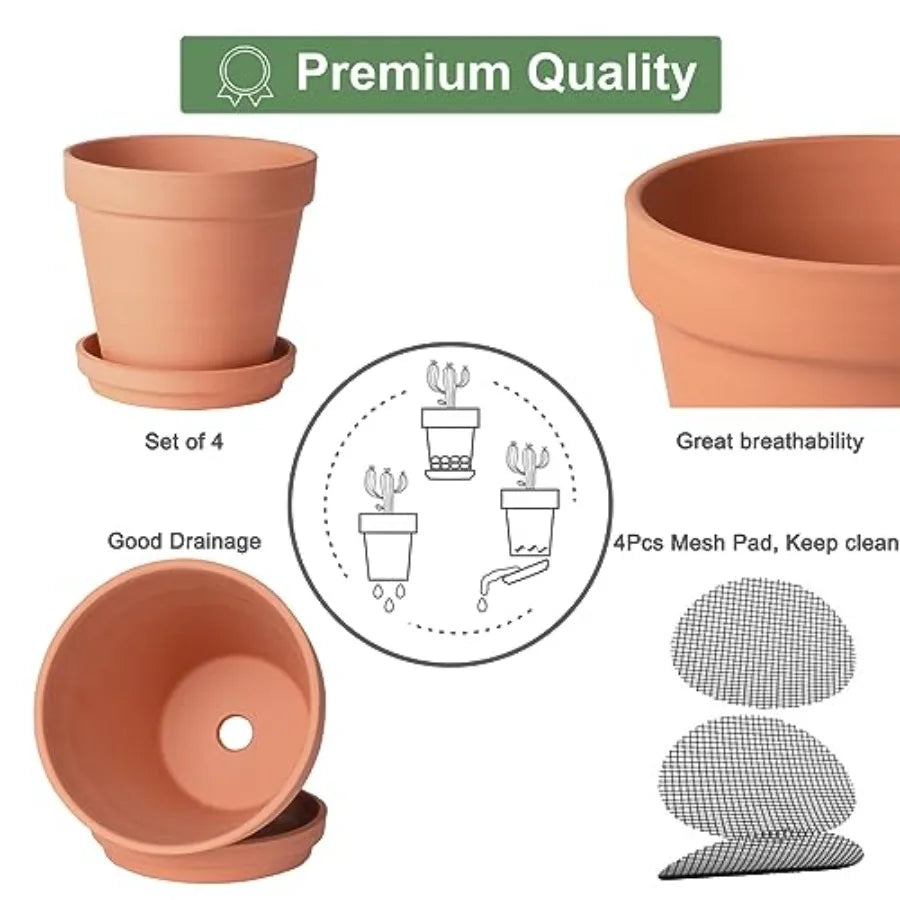 6 inch Terracotta Clay Pots for Plants with Saucer Medium Terra Cotta Plant Pots with Drainage Hole Flowerpot with Tray Terraco
