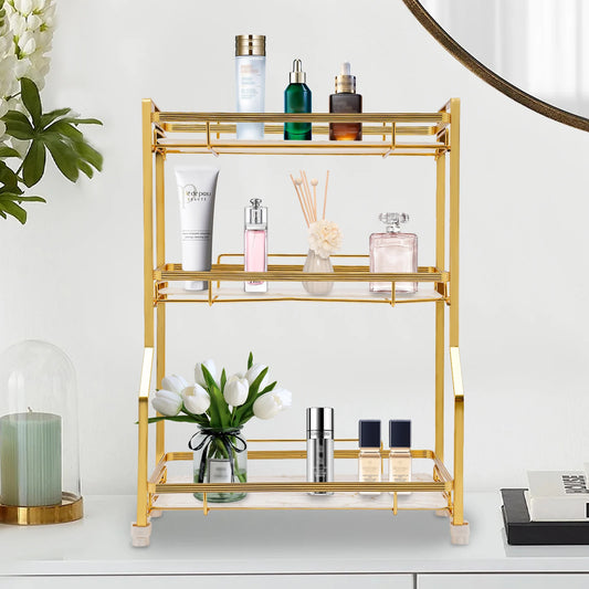 3 Tier Bathroom Countertop Organizer, with Small Storage Basket for Skincare Makeup